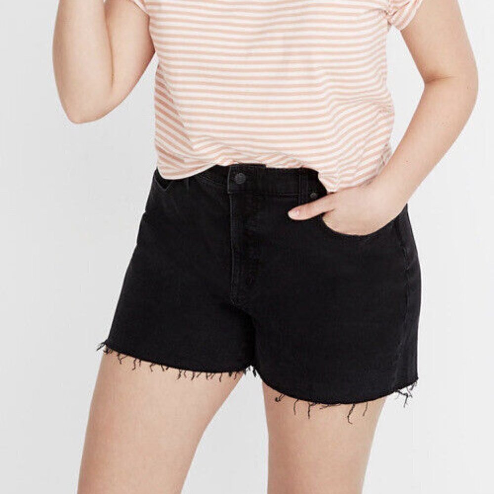 Madewell High Rise Raw Hem Streetwear Casual Black Lunar Wash Denim Shorts- 24